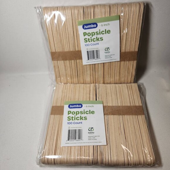 200 Count Jumbo Popsicle Sticks 6" Craft School Art Supplies Wooden Waxing Wax - Picture 2 of 11